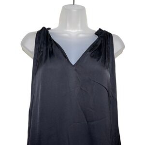 Velvet by Graham & Spencer Black Satin Vneck Ruched Shoulder Slip Dress Womens S